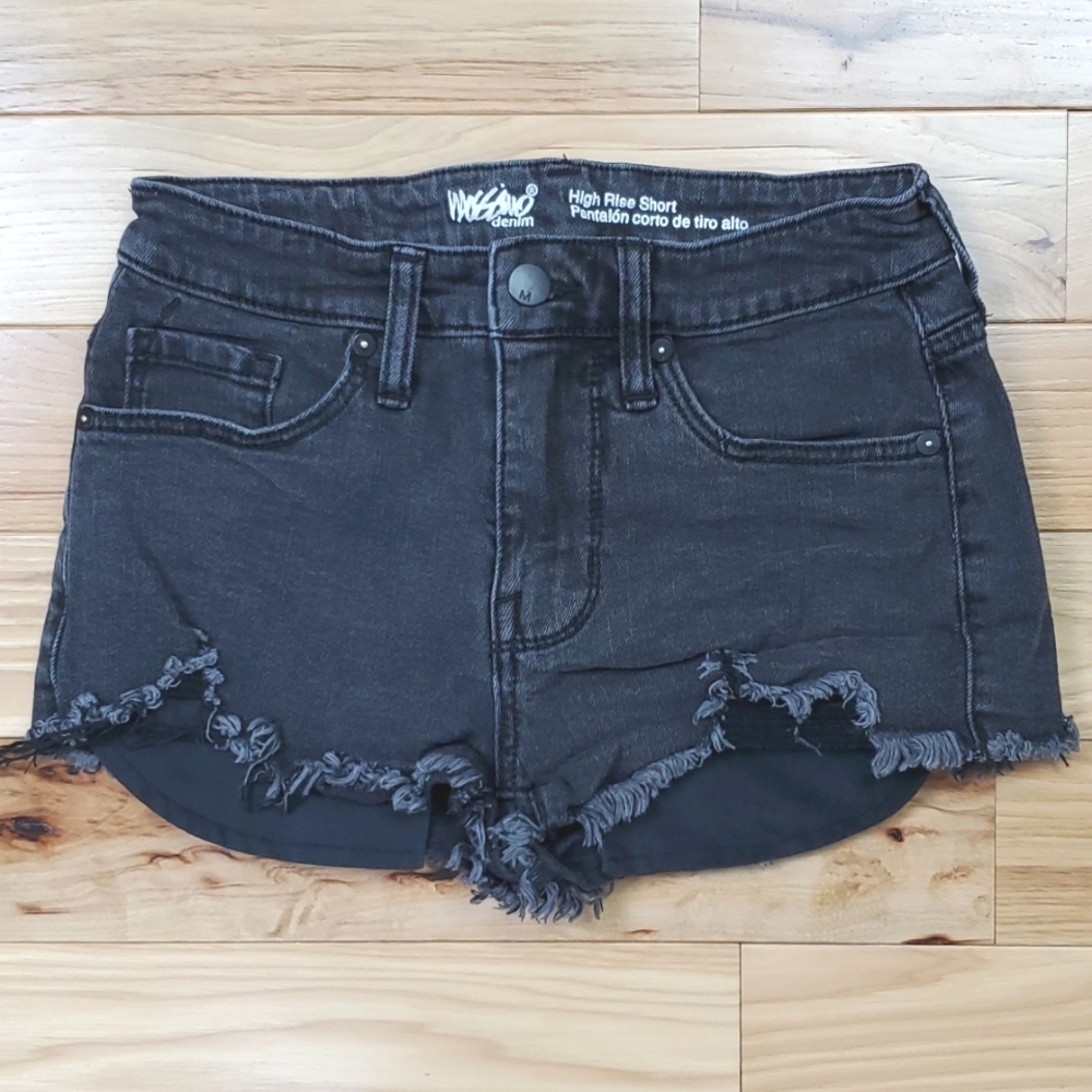 Mossimo High Rise Distressed Black Denim Shorts Size 0